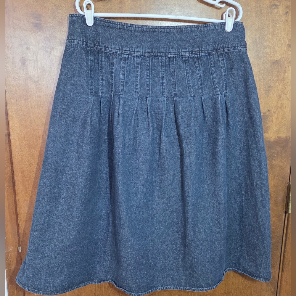 LIZ & ME Women's 22W Pleated Dark Blue Denim Skirt 100% Cotton Side Zip
